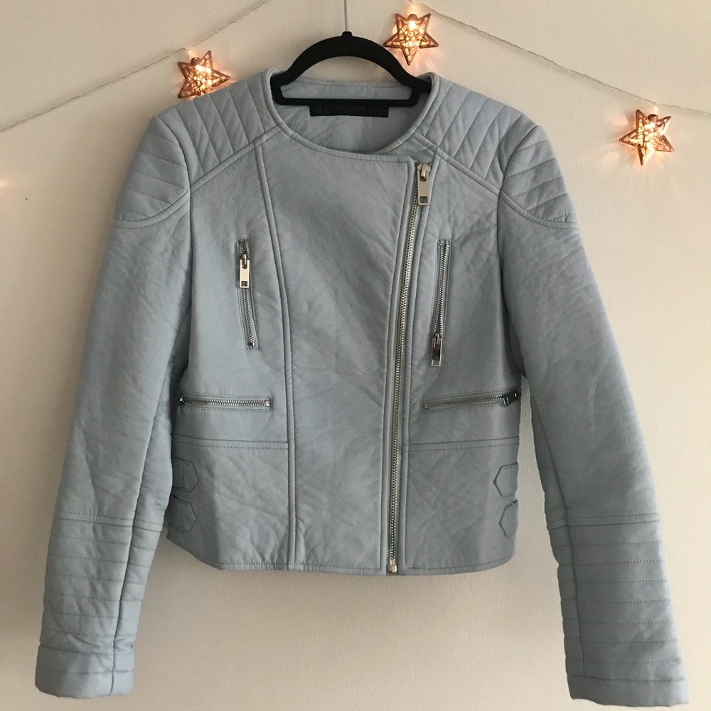 Powder blue biker jacket